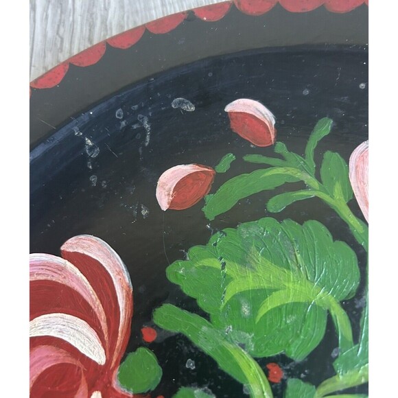 Vintage Hand Painted Toleware Style Plate Melamine Pink Flowers NOT METAL - Picture 4 of 9